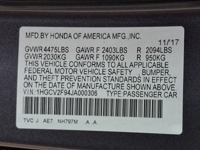 2018 Honda Accord Sedan Touring 2.0T Automatic