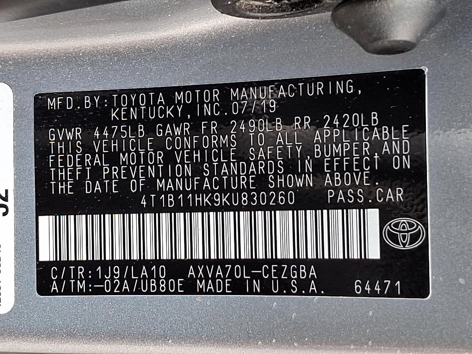 2019 Toyota Camry XLE Auto (Natl)