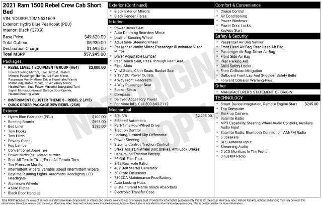 2021 RAM 1500 Rebel 4x4 Crew Cab 5'7" Box
