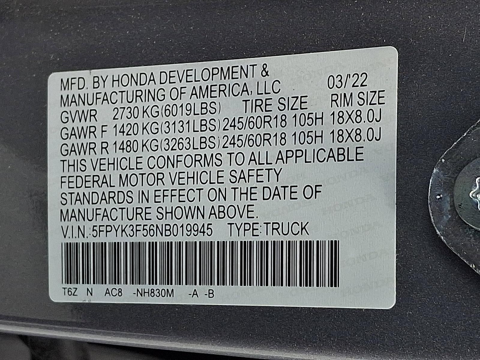 2022 Honda Ridgeline RTL