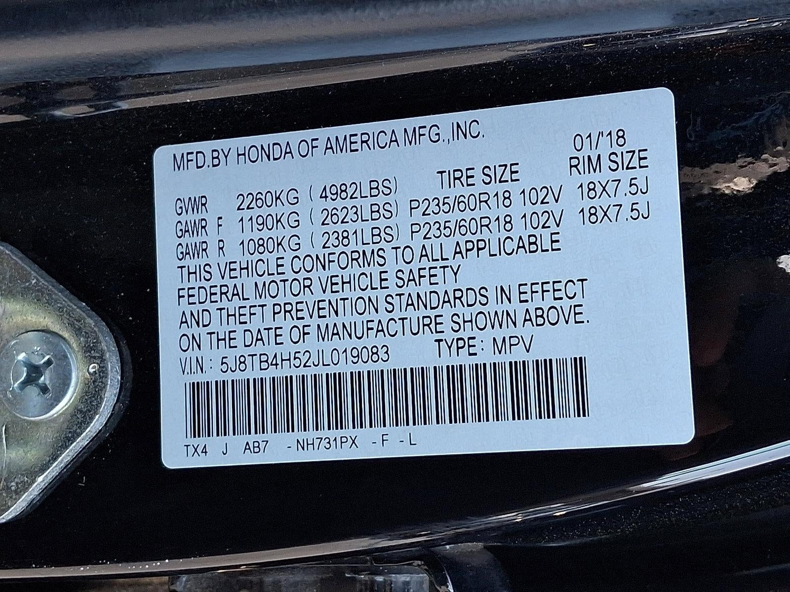 2018 Acura RDX w/Technology/AcuraWatch Plus Pkg